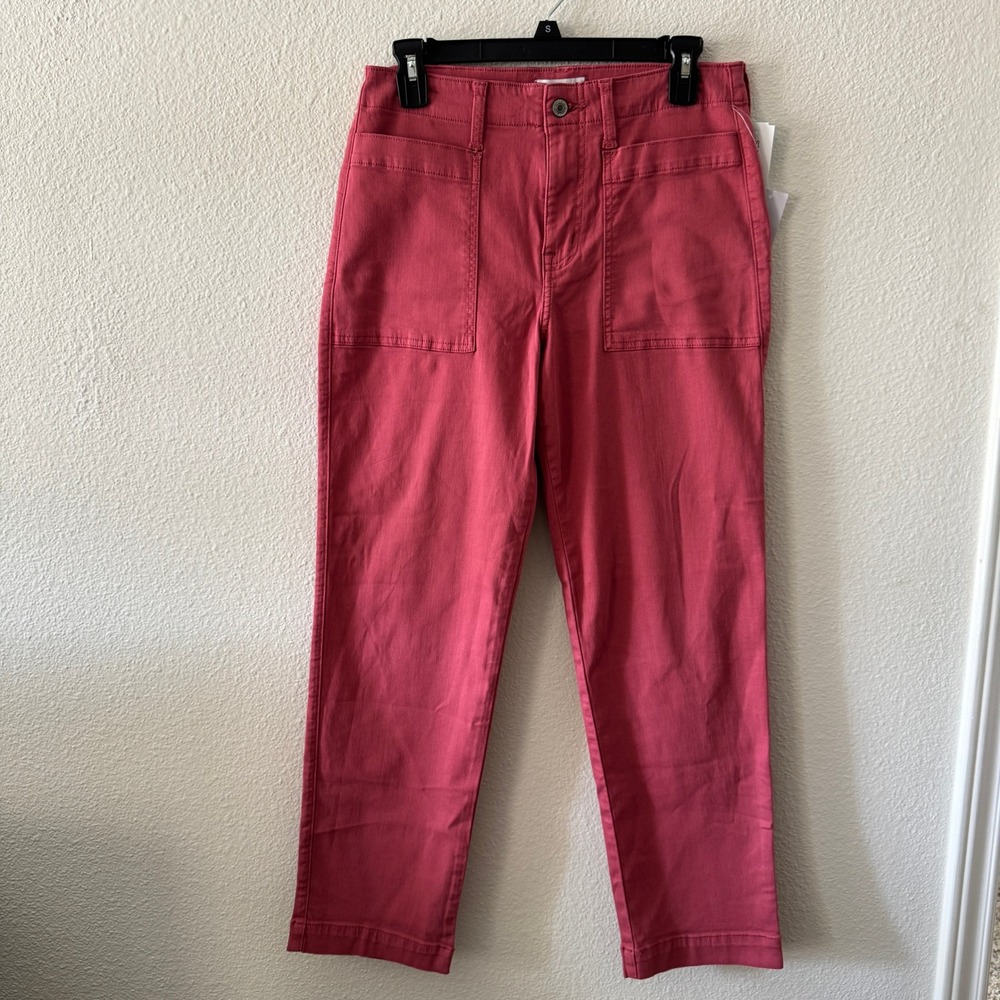 Studio Blue Shaya High Rise Patch Pocket Ankle Straight Pant 6 Dark Pink Career - Picture 3 of 8